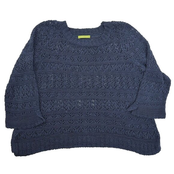 Sigrid Olsen Women's Open Crochet Weave 3/4 Sleeve Knit Sweater Size M* Blue - Picture 1 of 8